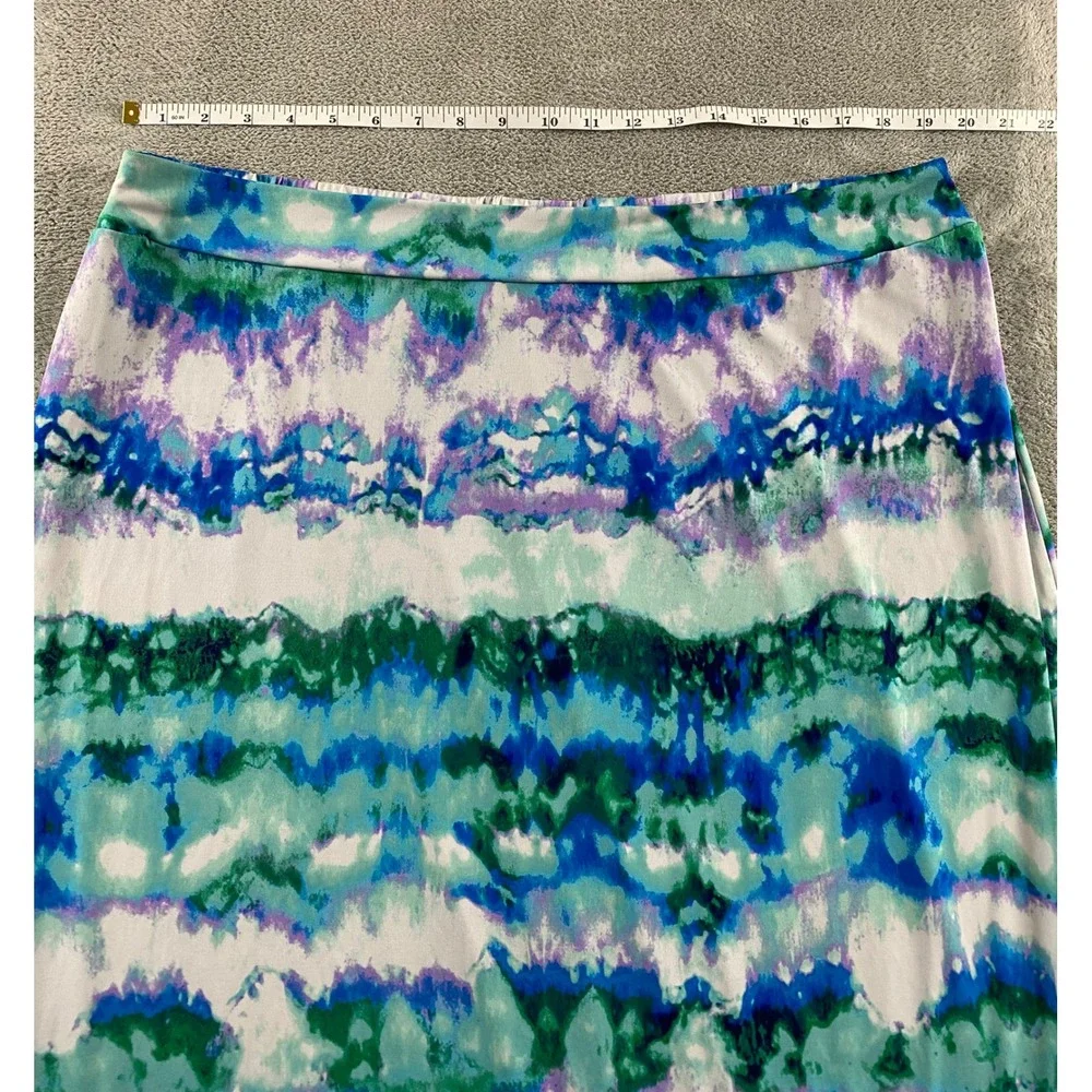 Cato Womens Plus 18/20W Blue Green Purple Tie Dye Jersey Knit Maxi Skirt